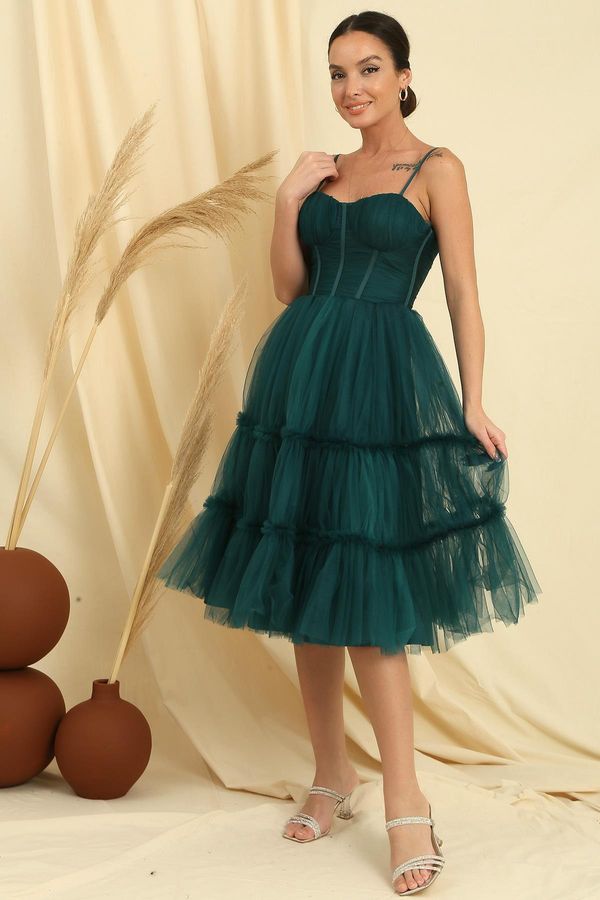 By Saygı By Saygı Rope Strap Strapless Underwire Lined Jupons Tulle Tiered Tulle Short Dress