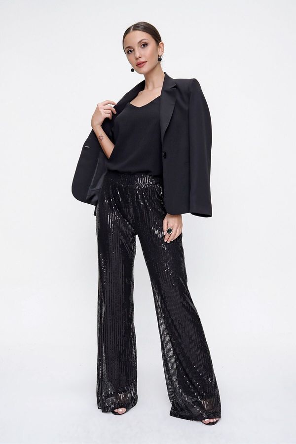 By Saygı By Saygı Sequined Lined Tulle Trousers with Elastic Waist