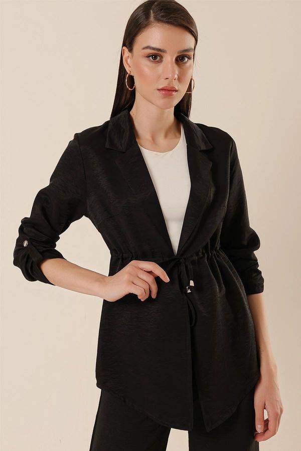 By Saygı By Saygı Shawl Collar With Folded Sleeves, Drawstring Waist Airobine Jacket Black