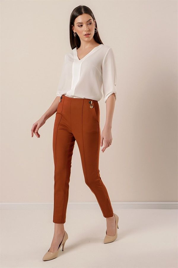 By Saygı By Saygı Side Pockets, Buttons and Accessories, Lycra Stretchy Trousers Wide Size Range, Mink.