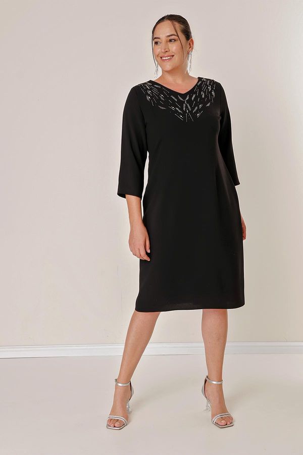 By Saygı By Saygı Stone Printed Front Capri Sleeve Plus Size Dress