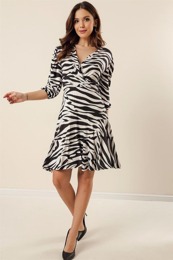 By Saygı By Saygı Zebra Patterned Elastic Waist Dress Ecru