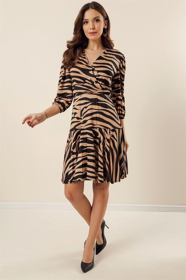 By Saygı By Saygı Zebra Patterned Elastic Waist Dress Mink