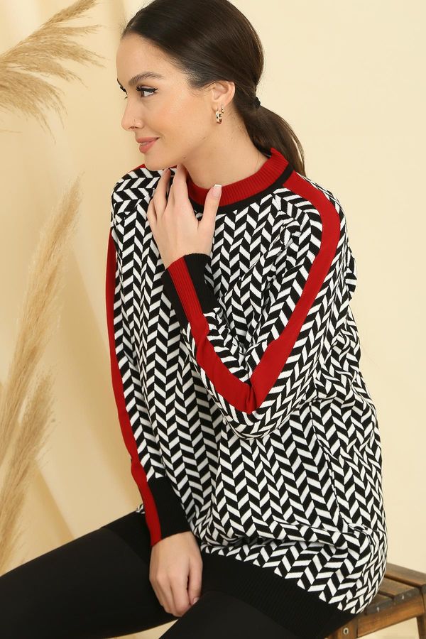 By Saygı By Saygı Zigzag Pattern Collar And Sleeve Ends Striped Comfort Fit Knitwear Tunic