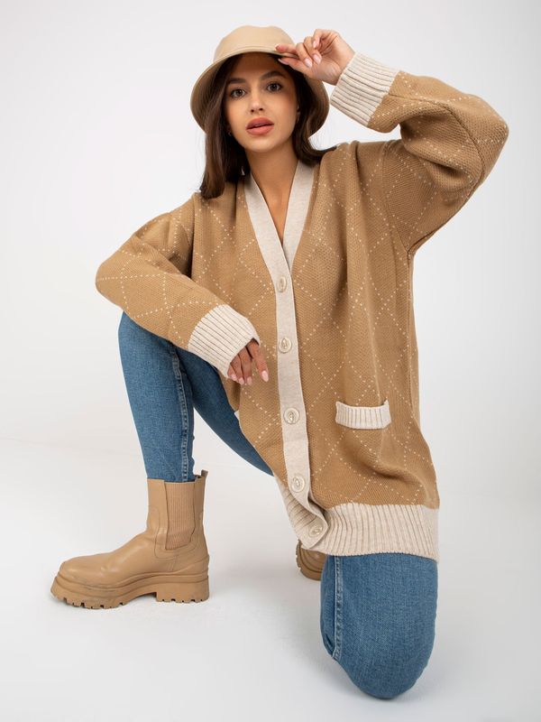 Fashionhunters Camel cardigan with pattern RUE PARIS