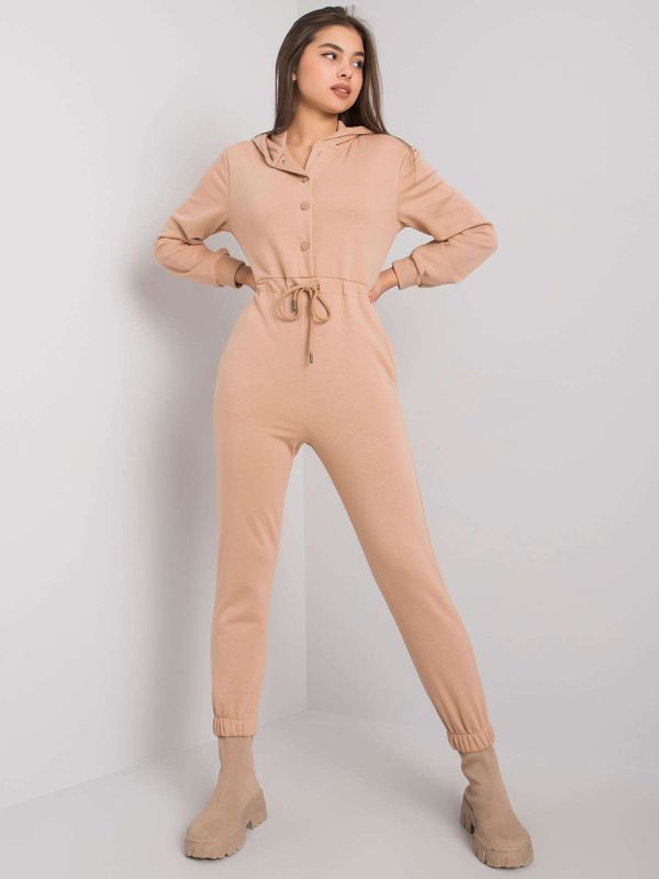 Fashionhunters Camel Cotton Jumpsuit