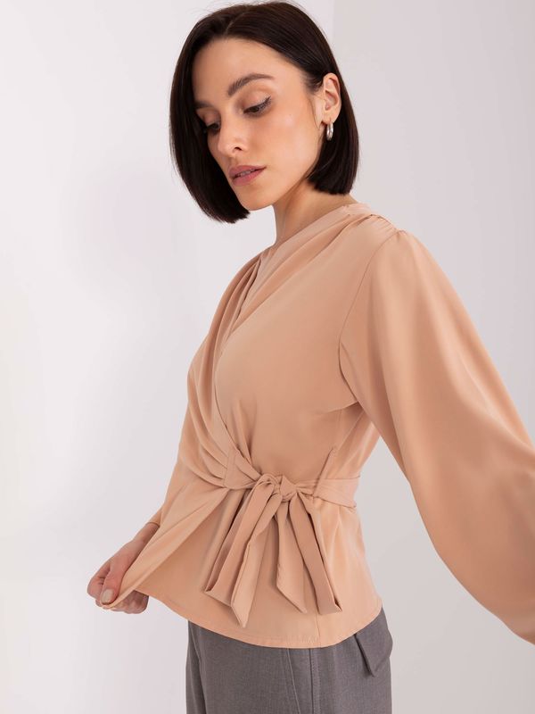 Fashionhunters Camel Lounge Blouse With Ties