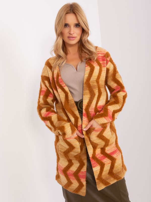 Fashionhunters Camel pattern cardigan without fastening