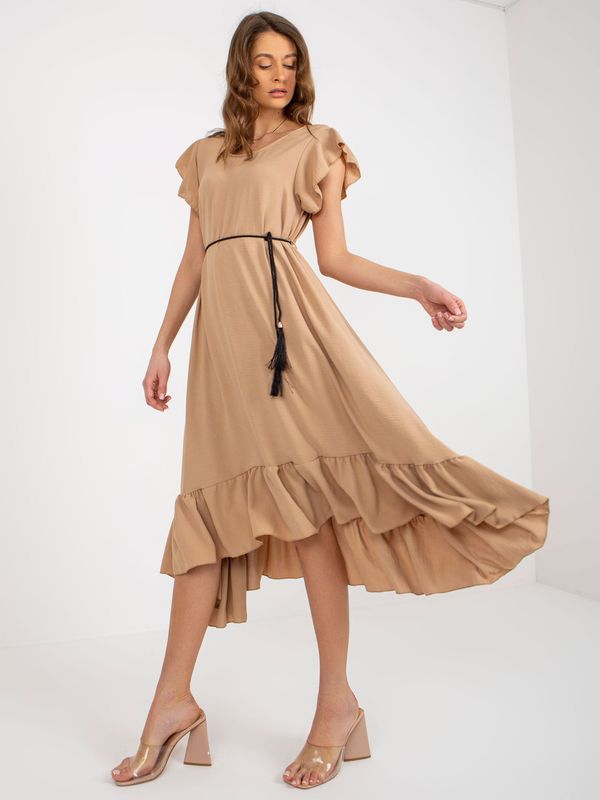 Fashionhunters Camel summer dress with frills