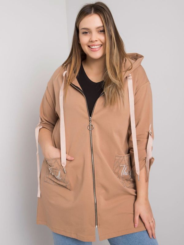 Fashionhunters Camel sweatshirt larger size with zipper Zurich