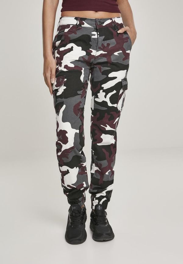 UC Ladies Camo Cargo Women's High Waisted Trousers with Burgundy Mask