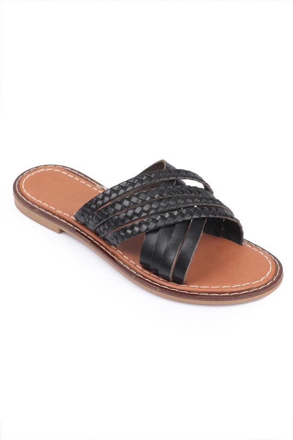 Capone Outfitters Capone Outfitters Capone 8098 Genuine Leather Black Women's Bodrum Slippers