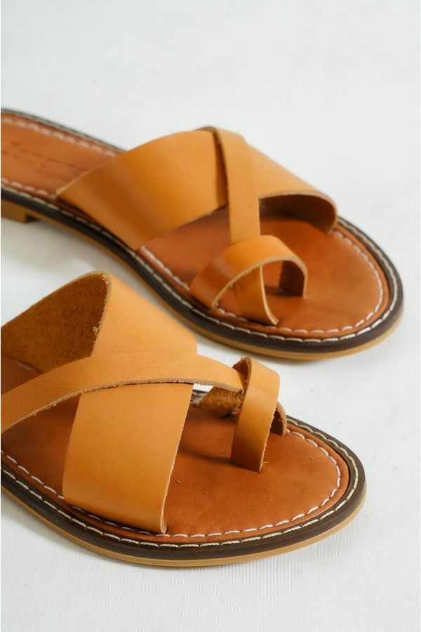Capone Outfitters Capone Outfitters Capone 888 Women's Slippers with Genuine Leather Bodrum Ginger