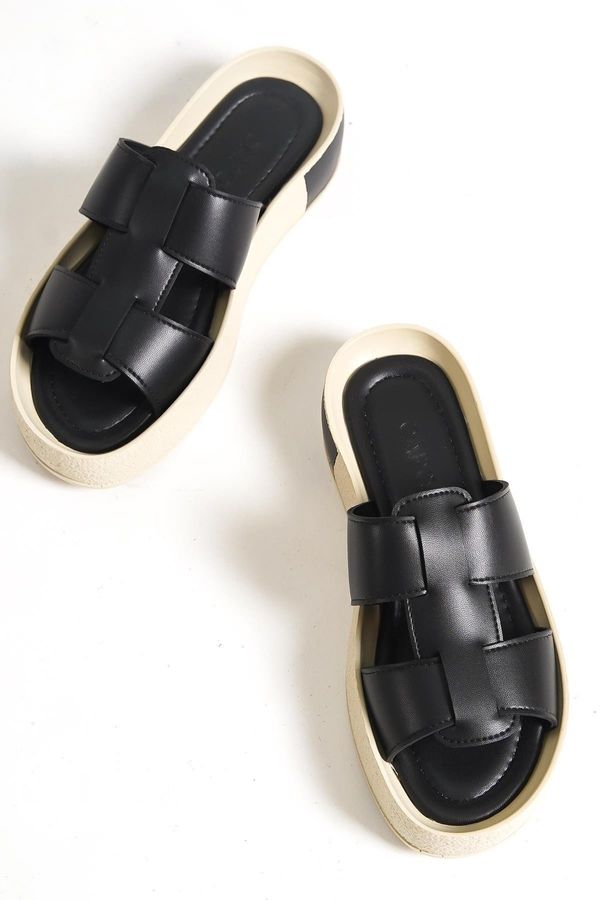 Capone Outfitters Capone Outfitters Capone Gladiator Double Band Colored Detailed Wedge Heel Women Black Women's Slippers.