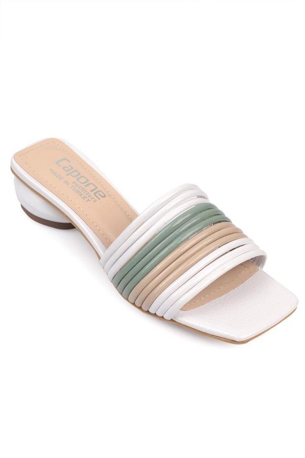 Capone Outfitters Capone Outfitters Capone Green Nude White Women's Mid Heel Multi Color Stylish Slippers