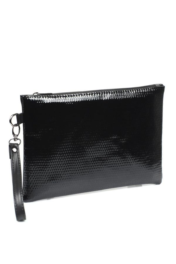 Capone Outfitters Capone Outfitters Capone Patent Leather Snake Pattern Paris Women's Black Clutch Bag