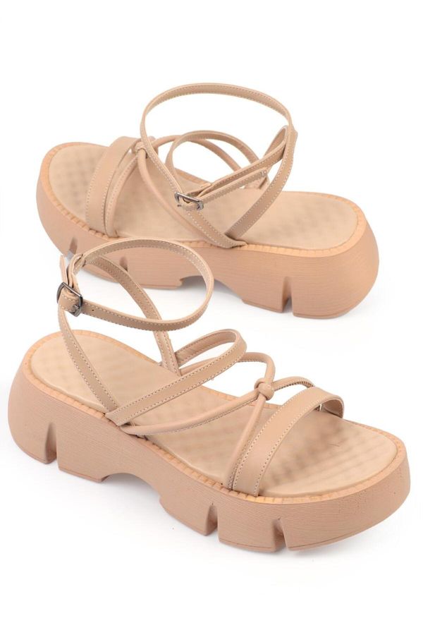 Capone Outfitters Capone Outfitters Capone Women's Thick soled Beige Sandals with Ankle Strap Comfort Sole