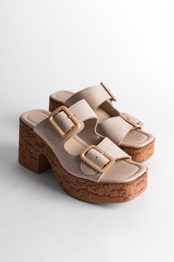 Capone Outfitters Capone Outfitters Women's Cork Platform Sold Double Strap Buckle Slippers