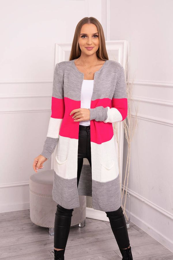 Kesi Cardigan sweater on straps gray+raspberry