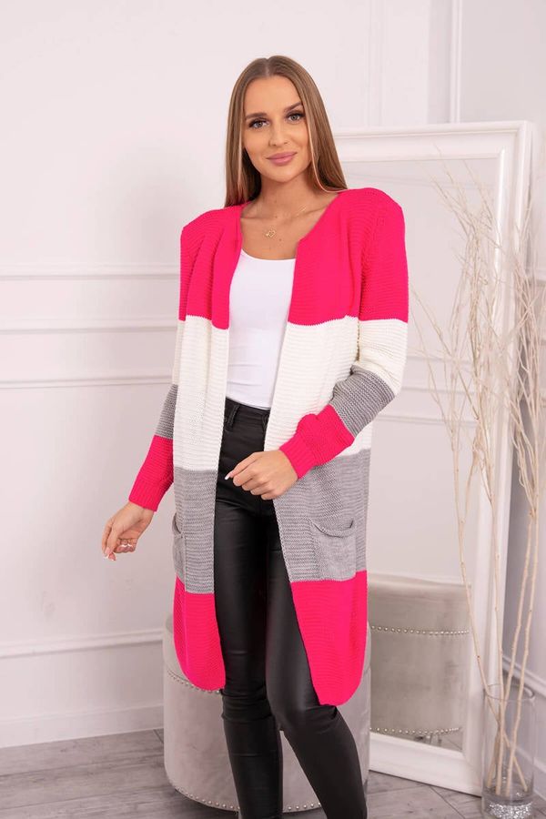 Kesi Cardigan sweater with straps raspberry+ecru