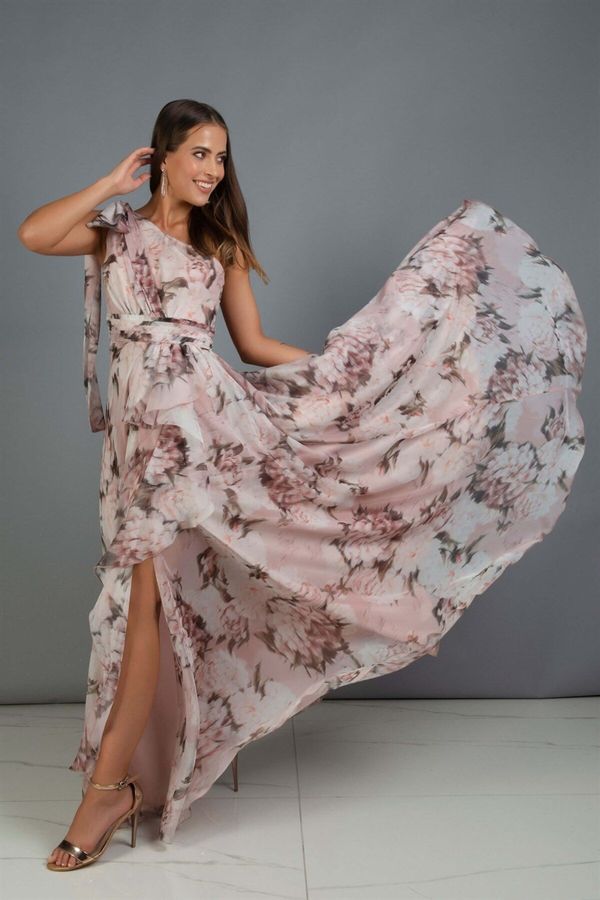 Carmen Carmen Powder Impregnation Single Sleeve Slit Long Evening Dress