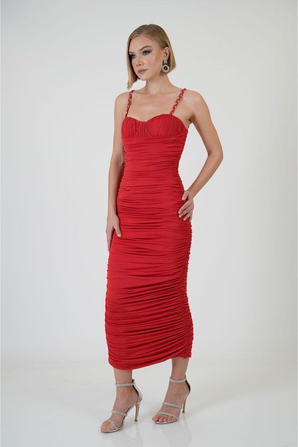Carmen Carmen Red Gathered Strap Venezia Evening Dress