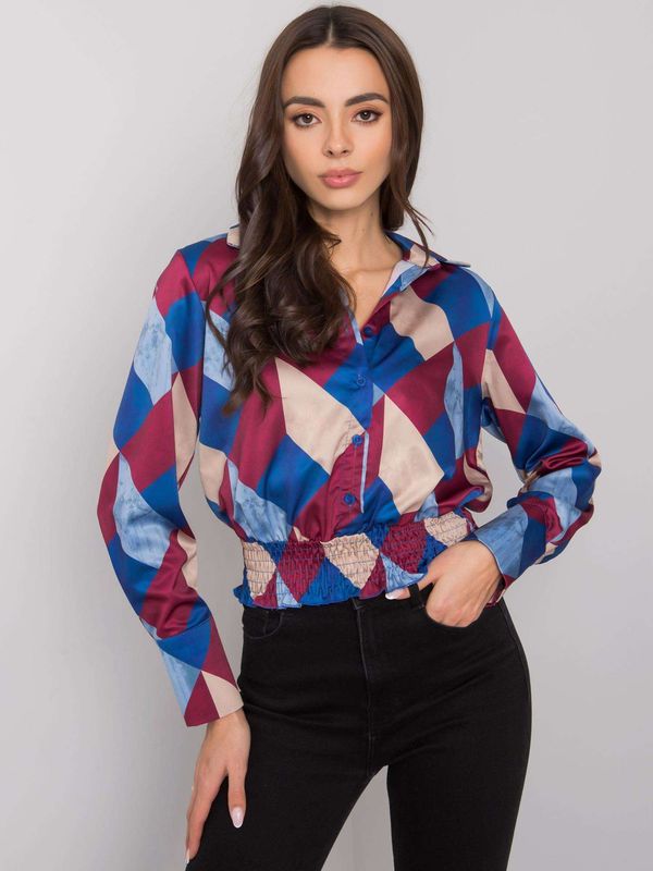 Fashionhunters Chestnut blue lady's blouse with patterns