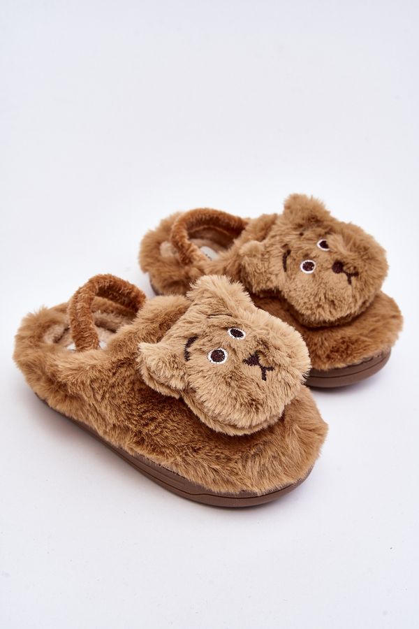 Kesi Children's fur slippers with teddy bear, brown Dicera