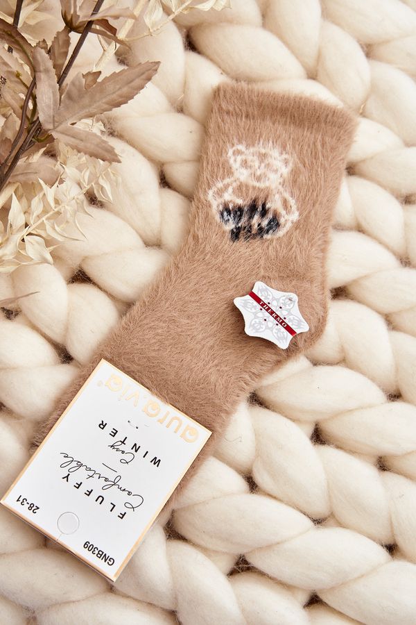 Kesi Children's fur socks with teddy bear, beige