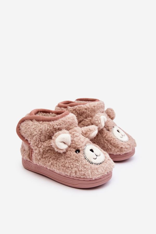 Kesi Children's insulated slippers with teddy bear, pink Eberra