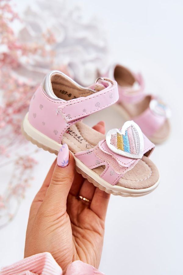 Kesi Children's leather sandals with heart pink Elianna