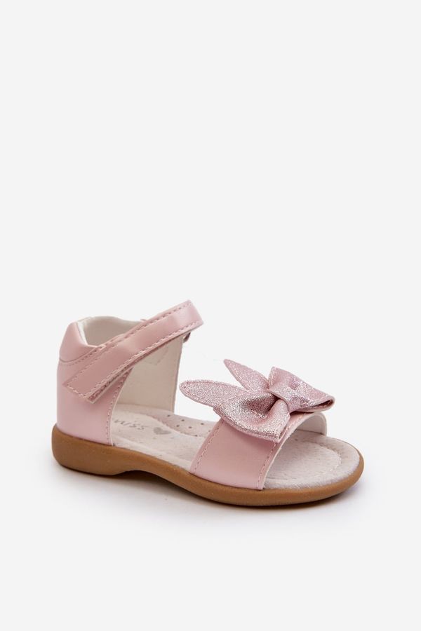 Kesi Children's sandals with bow and Velcro fastening, pink Wistala