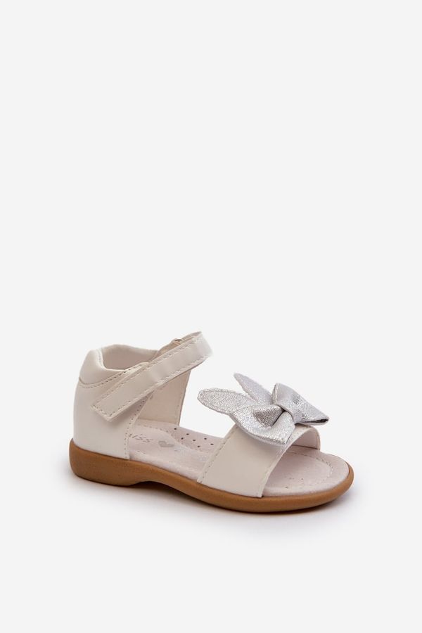 Kesi Children's sandals with bow, Velcro fastening, white Wistala
