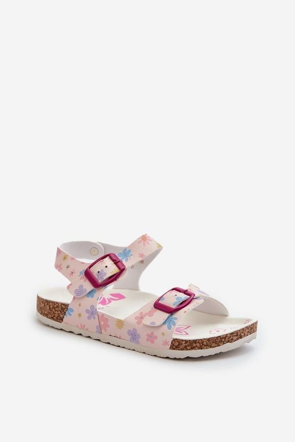 Kesi Children's sandals with flowers and buckles pink Memoria