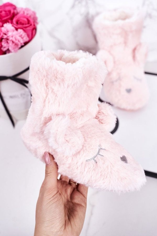 Kesi Children's slippers insulated from leather light pink sleepyhead