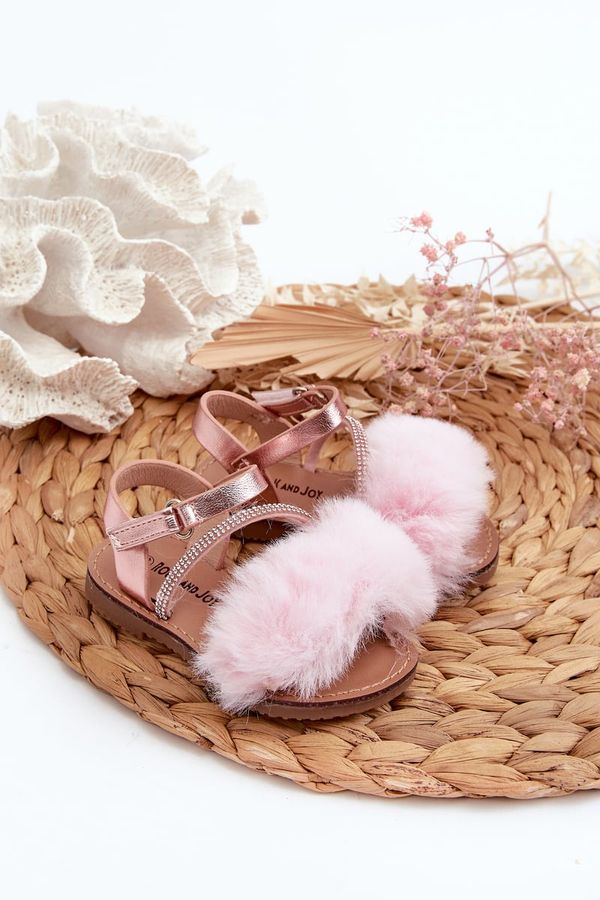 Kesi Children's Velcro sandals with fur, pink Rosavere
