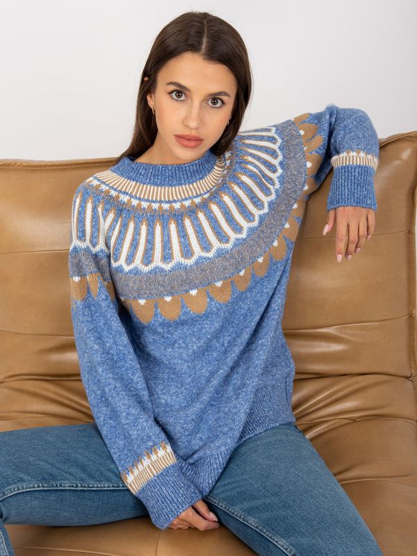 Fashionhunters Classic blue sweater with pattern RUE PARIS