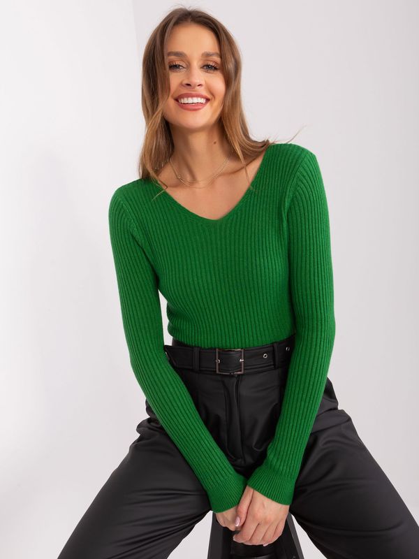 Fashionhunters Classic green viscose sweater