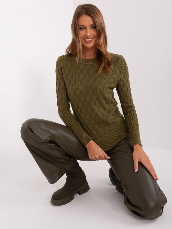 Fashionhunters Classic khaki sweater with long sleeves