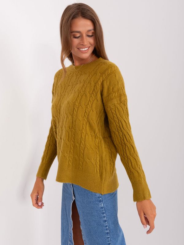 Fashionhunters Classic olive sweater with cables