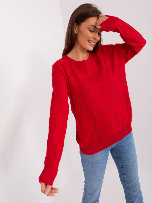 Fashionhunters Classic red sweater with patterns