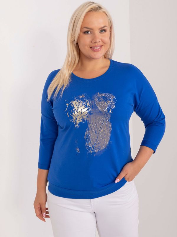 Fashionhunters Cobalt blue blouse plus size with print