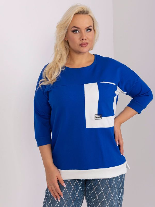 Fashionhunters Cobalt blue cotton blouse plus size with 3/4 sleeves