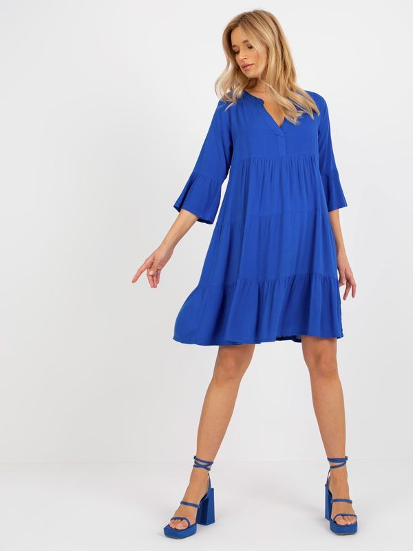 Fashionhunters Cobalt blue dress with ruffles and 3/4 sleeves SUBLEVEL