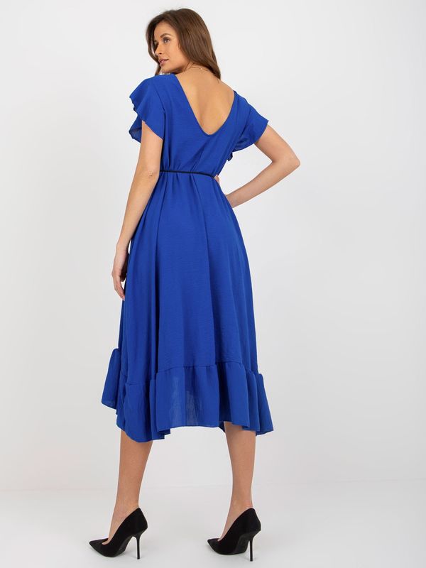 Fashionhunters Cobalt blue midi dress with ruffles and short sleeves