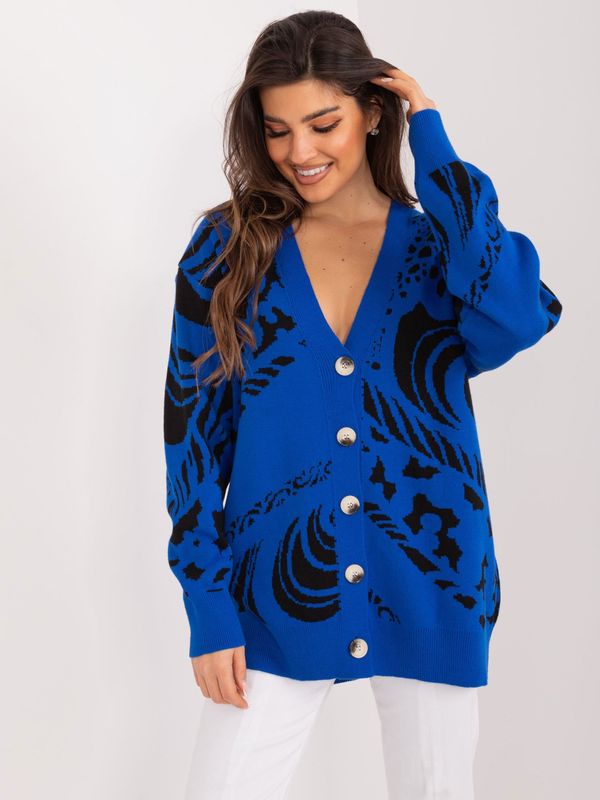 Fashionhunters Cobalt blue oversize cardigan with patterns