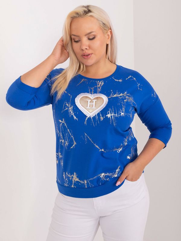 Fashionhunters Cobalt blue plus size blouse with patch