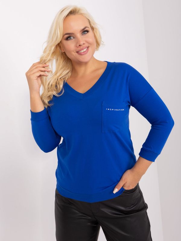 Fashionhunters Cobalt blue plus size blouse with pocket