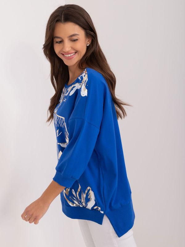 Fashionhunters Cobalt blue women's blouse with 3/4 sleeves