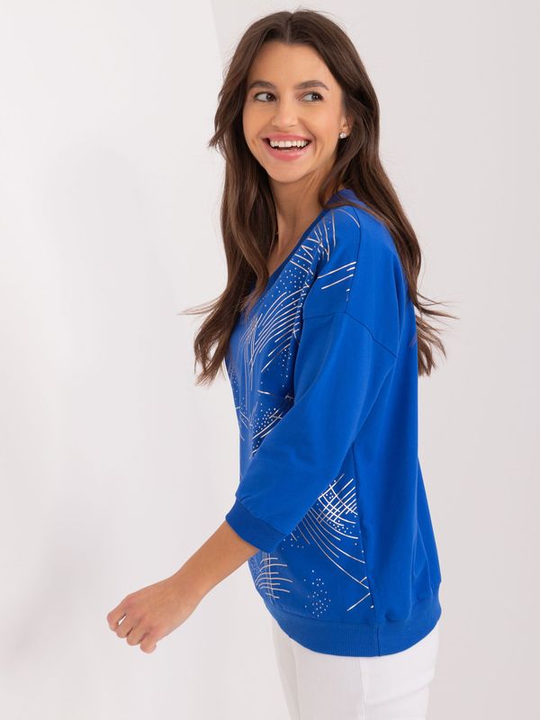 Fashionhunters Cobalt blue women's blouse with cuffs